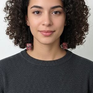 Handcrafted Women’s Marbled Red Swirl Drop Dangle Earrings